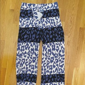 10 Crosby Derek Lam Blue, White, & Black Cheetah Pants Size 2